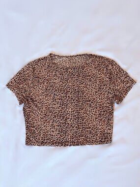 SHEIN Leopard Print Cap Sleeve Crop Top Size L
